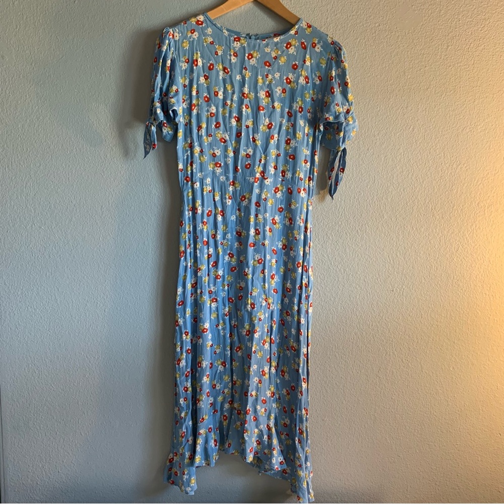 Faithfull The Brand Blue Flower Print Midi Dress Size 2